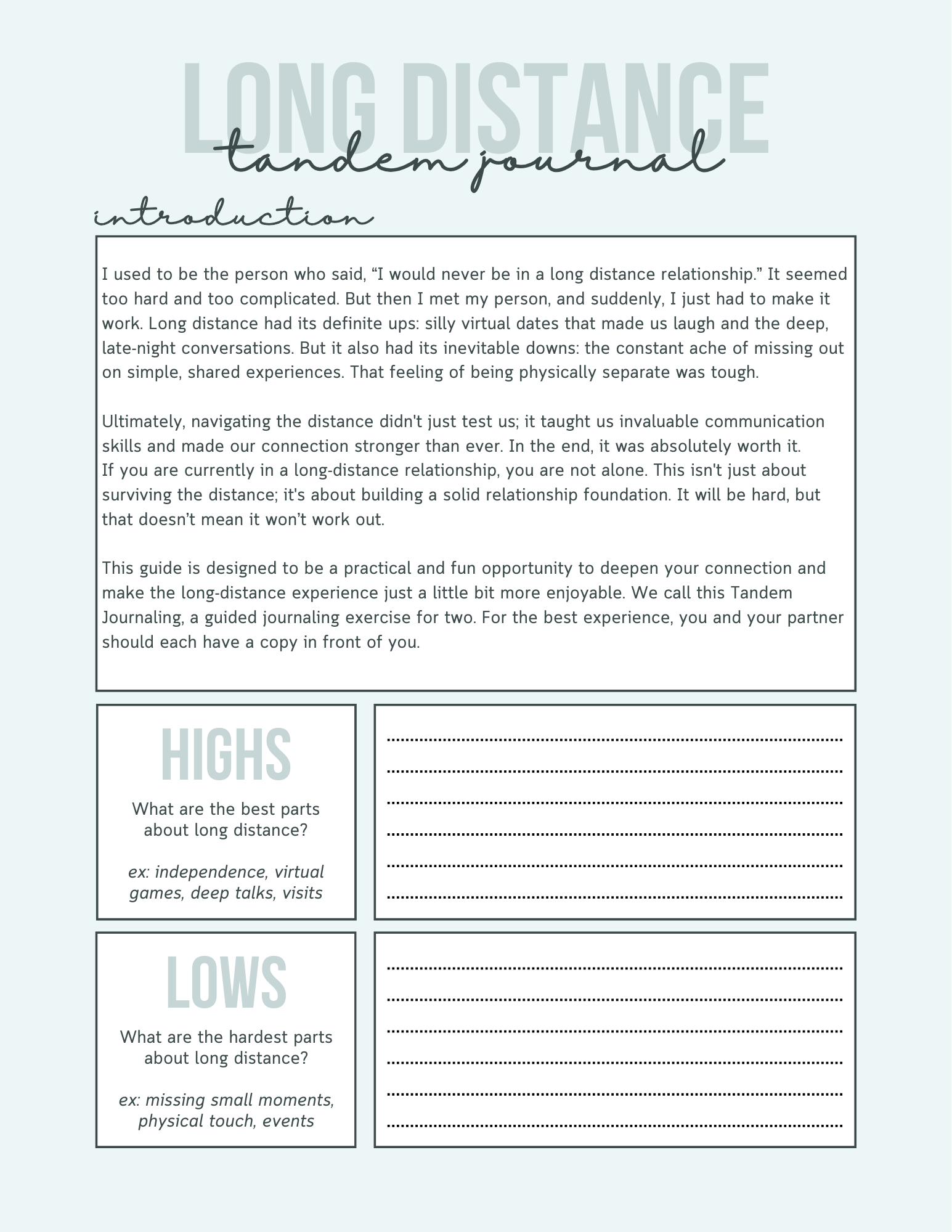 Tandem Journal: Long Distance Edition